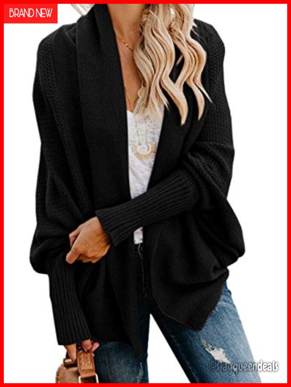Women's Oversized Chunky Knit Kimono Cardigan Batwing Open Front